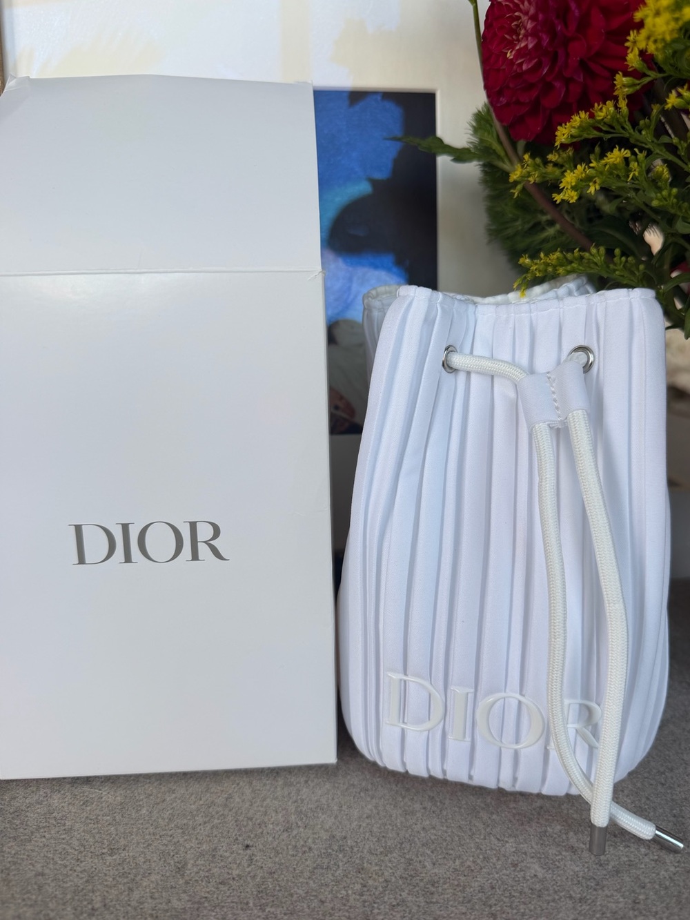 Dior Beauty White Drawstring Pouch